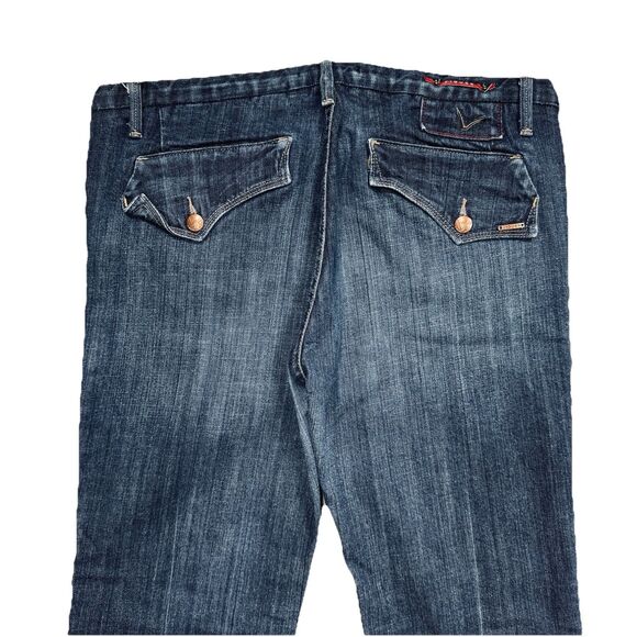 Vigoss Trouser Flare Jeans 15 Dark Wash Blue Stretch Juniors Measures 37 X 31 - Picture 7 of 8